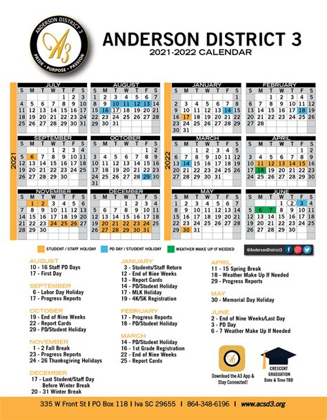 Anderson District 3 Calendar