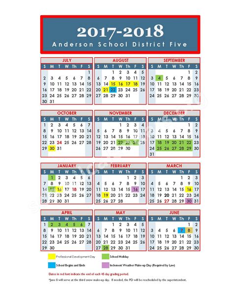 Anderson District 5 Calendar