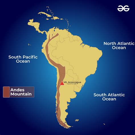 South America map highlighting Andes mountain range Answers
