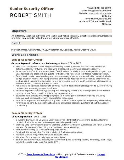 Sample Resume For Security Officer Sample Resume