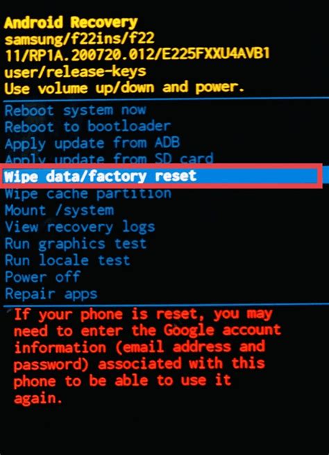 Android factory reset