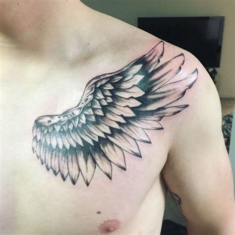 Angel wings on chest Collar bone tattoo for men, Collar
