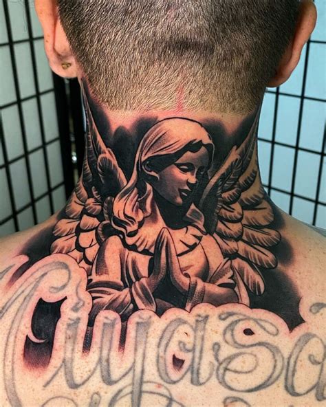 Angel On Neck Tattoo