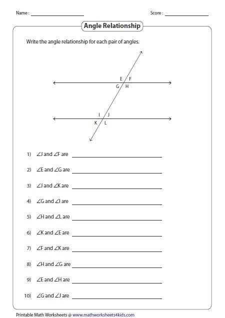 Angle Pair Relationships With Parallel Lines Worksheet Answer Key