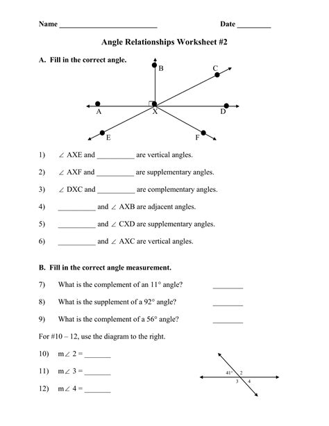 Angle Relationships Geometry Worksheet