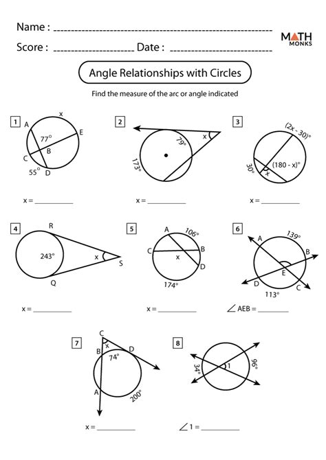 Angle Relationships In Circles Worksheet