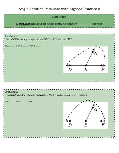 Angle Addition Postulate Algebraic Practice 2 worksheet