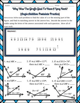 Angle Addition Postulate Riddle Worksheet by Secondary Math Shop