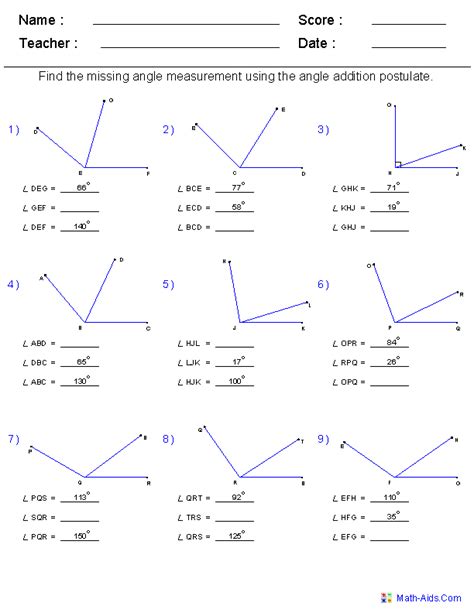 Angle Addition Postulate Worksheet Gina Wilson - kidsworksheetfun