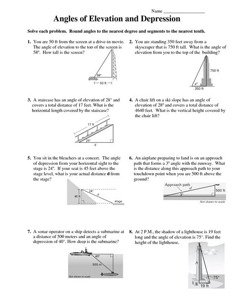 Angle Of Elevation And Depression Worksheet Answers