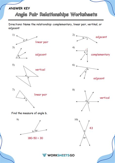 Angle Pairs Worksheet Answer Key