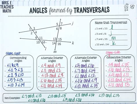 Angles Formed By Transversals Worksheet
