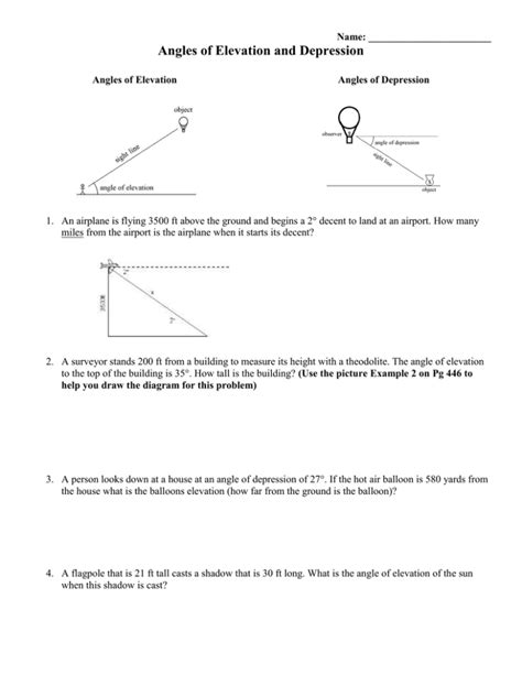Understanding Angles Of Depression And Elevation Worksheet Answer Key