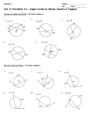 Angles Formed By Chords Secants And Tangents Worksheet With Answers