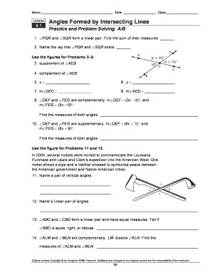 Angles Formed By Intersecting Lines Worksheet Lesson 4 1 Printable