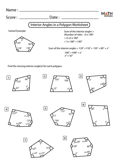 Angles In Polygons Worksheet