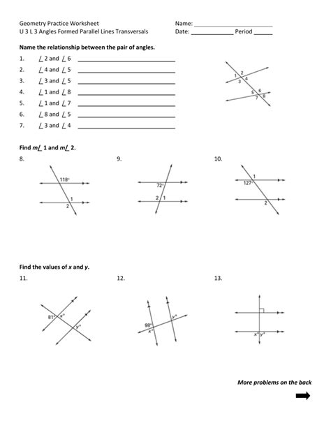 Angles formed by Parallel Lines and Transversals Worksheet 3 1