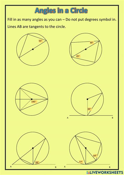 Angles in Circles 10th Grade Worksheet | Lesson Planet
