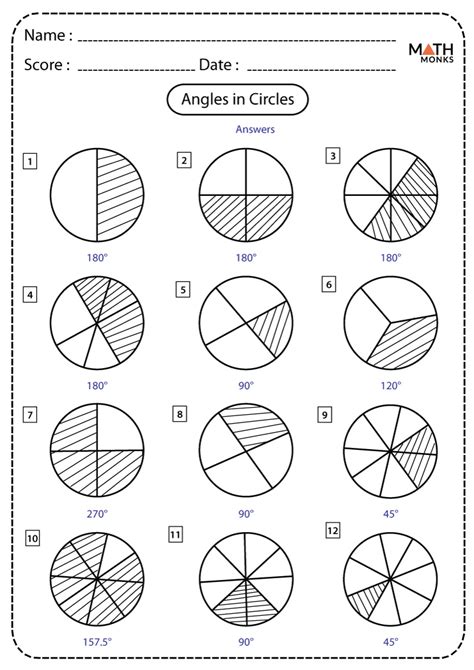 Angles in a Circle Worksheets - Math Monks