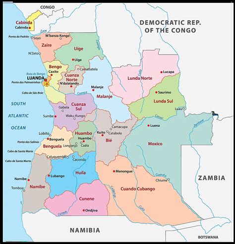 angola political map. Vector Eps maps. Eps Illustrator Map Vector