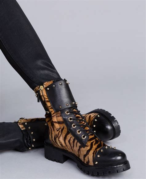 Roar Your Style with Animal Print Combat Boots - Trendy Footwear for Fashion-Forward Individuals