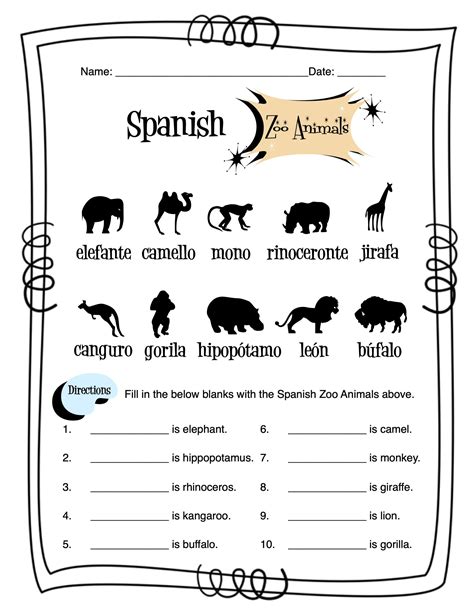 Animal Worksheets In Spanish