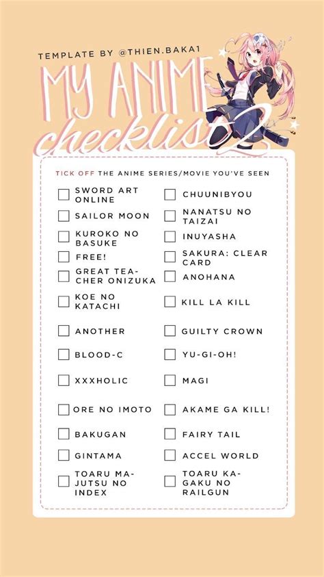 Anime Checklist Template