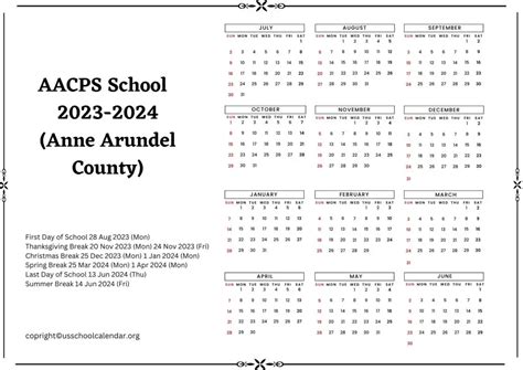 Anne Arundel County Calendar