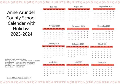 Anne Arundel Calendar