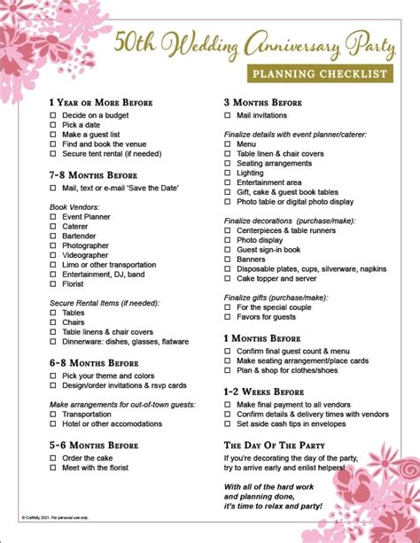 Anniversary Planning Checklist