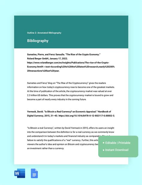 Annotated Bibliography Template Google Docs