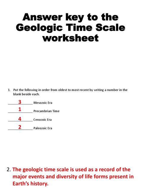 Answer Key Geologic Time Scale Worksheet Answers