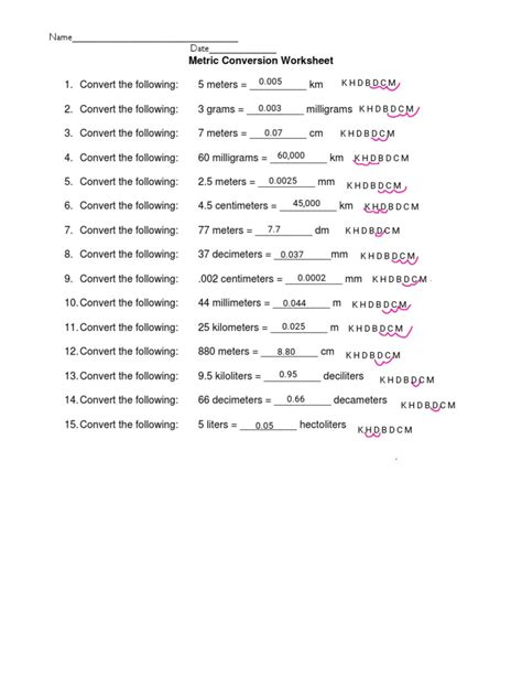 Answer Key Metric Conversion Worksheet With Answers Chemistry