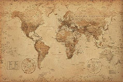 World Map Antique Vintage Old Style Decorative Educatiional Poster
