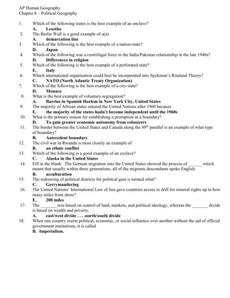 Ap Human Geography Worksheet Answers