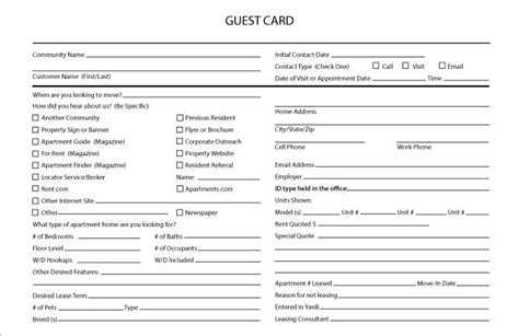 Apartment Guest Card Template