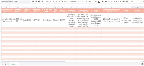 Apartment Hunting Excel Template