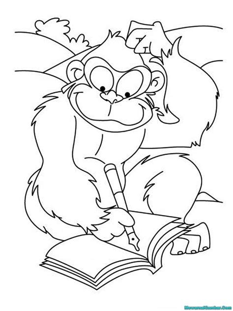 Ape Making Homework Funny Animal Coloring Pages