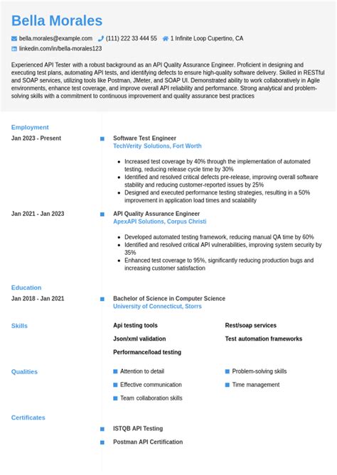Api Testing Sample Resume