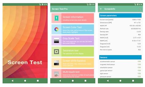 Tampilan aplikasi pihak ketiga untuk mengecek LCD smartphone