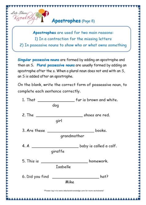 Apostrophe Worksheets With Answer Key