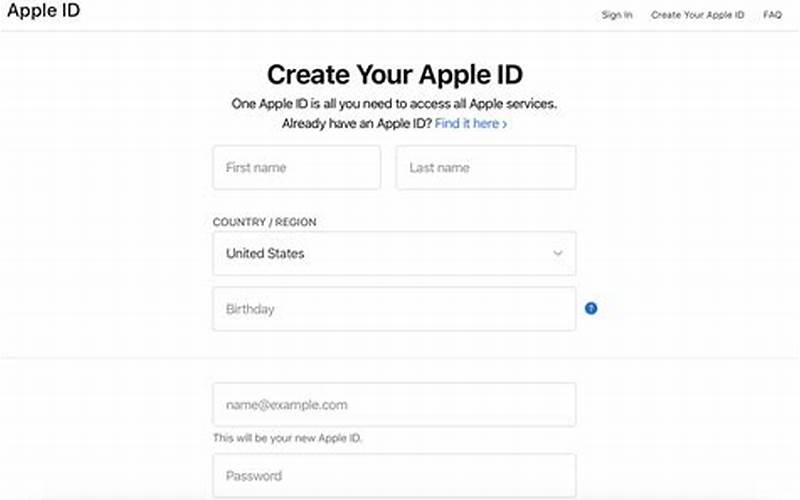 Apple Id Creation Page
