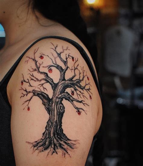 Tree with apple tattoo Tree tattoo designs, Tattoos