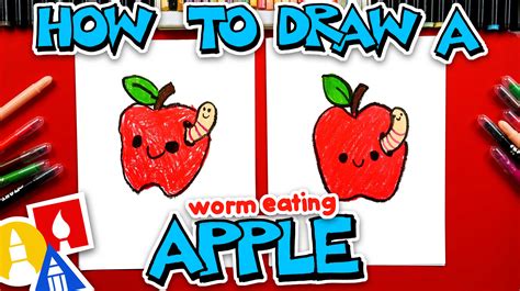 Apple Drawing with Worm - Step-by-Step