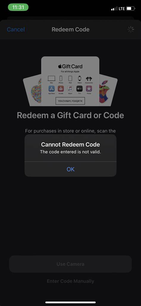 Apple Gift Card Not Valid