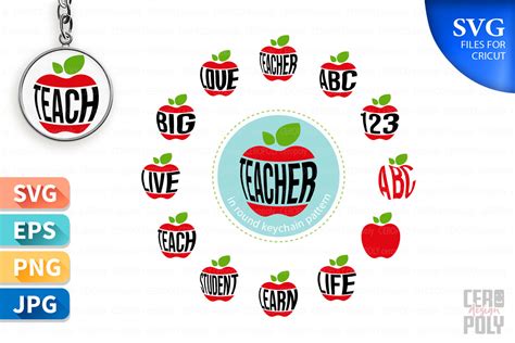 Download Apple Teacher Keychain Round Pattern Cut Images