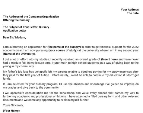 Example Of Bursary Application Letter / Cover Letter for Scholarship