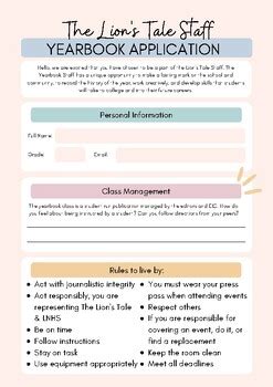 Application Letter For Yearbook Staff