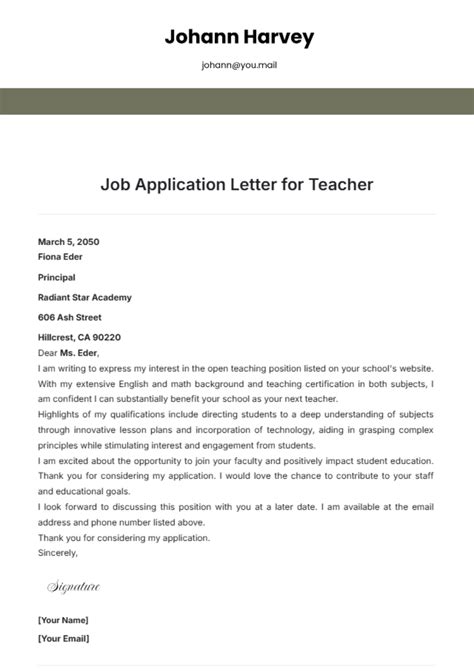 Application Letter Job For Teacher