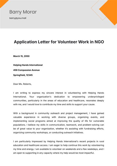 Application Letter Volunteer Work